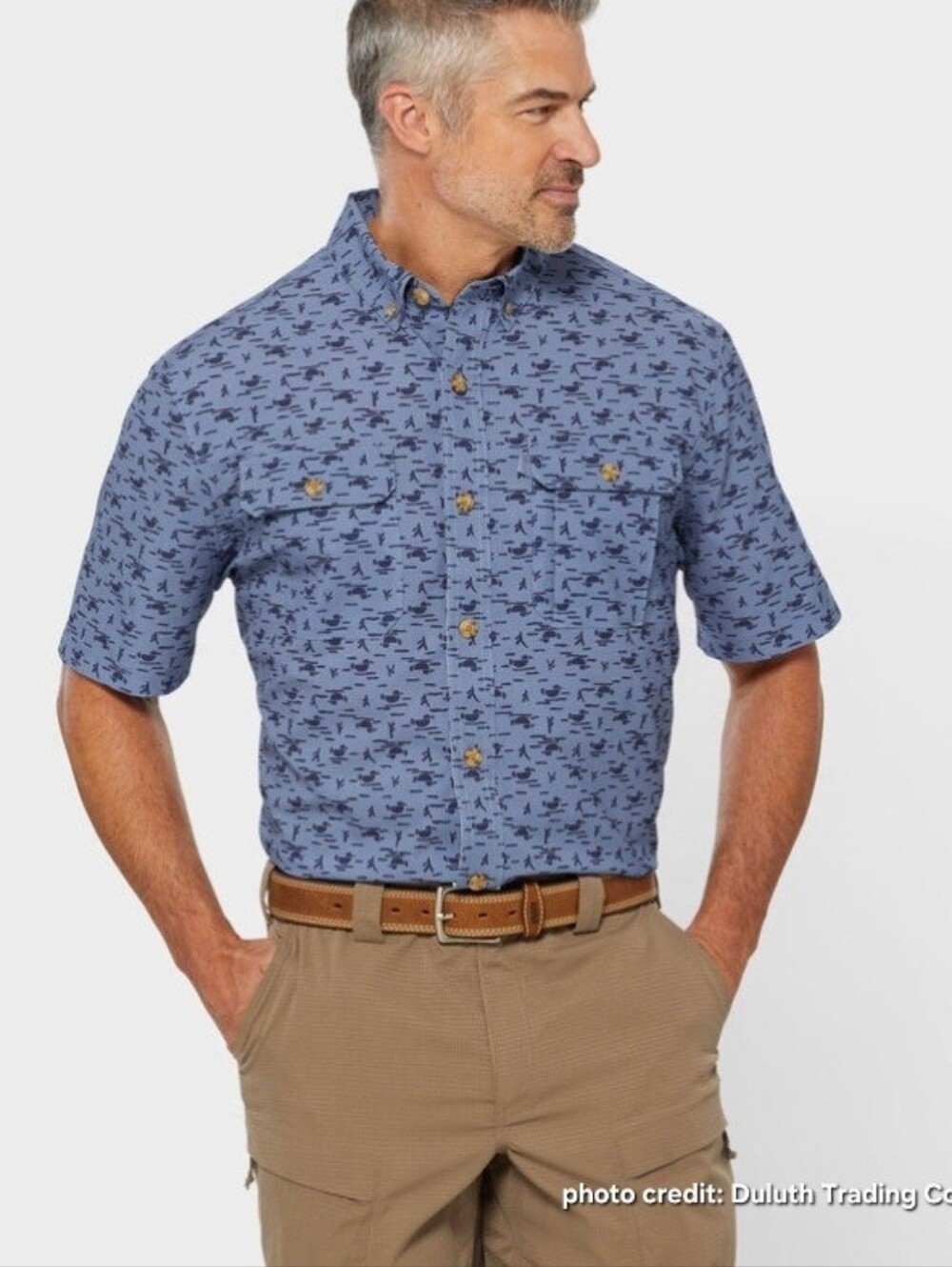 Duluth Trading Co. Men's Button Up Short Sleeve Duck Patterned Shirt Size XXL